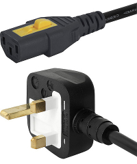 VAC13KS, United Kingdom, V-Lock cord retaining, 2.0 m, Connector IEC C13, H05VV-F3G1.0, black