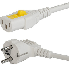 VAC13KS, Europlug, V-Lock cord retaining, 3.0 m, Connector IEC C13, H05VV-F3G1.0, white