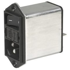 AC Inlet C14+Fuseholder 2-p+Line filter+Line Switch 2-p, Panel Mount, Screw-on B, 2A/250VAC