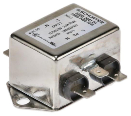 Single Phase EMC/EMI Line Filter 250VAC/3A; Single Stage; Quick connect terminals