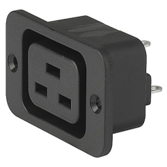 IEC Appliance Inlet J; Panel Mount/Screw-On; Quick-connect terminals 6.3x0.8mm; 16A/250VAC; 70°C; V-Lock, P-Lock and Twylock compatible
