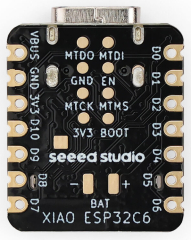 ESP32-C6 32-bit Dual RISC-V SoC (HP@160 MHz + LP@20Mhz); SRAM 512KB; Flash 4 MB; WiFi 6 2.4MHz&BLE5.3, Zigbee, Thread; Matter Native; 21x17.5mm