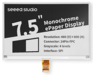 7.5" Monochrome eInk / ePaper Display with 800x480 Pixels, SPI interface, Support XIAO/Arduino