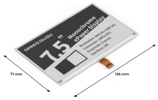 7.5" Monochrome eInk / ePaper Display with 800x480 Pixels, SPI interface, Support XIAO/Arduino