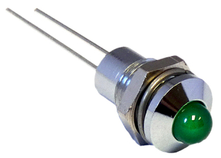 Индикатор: LED; изпъкнал; зелен; 2,2VDC; O8mm; IP40; 2pin; метал
