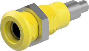 Banana socket 4mm, 25A 30VAC/60VDC, yellow, screw panel mount, solder/bolt connection