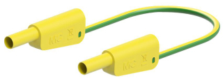 Insulated banana plug to plug cable 4mm, 32A 600V CAT II, 1000V CAT III; 100cm, yellow-green, additional 4mm socket