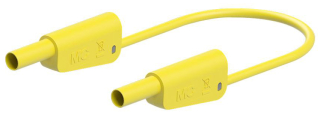 Insulated banana plug to plug cable 4mm, 32A 600V CAT II, 1000V CAT III; 100cm, yellow, additional 4mm socket