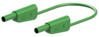 Insulated banana plug to plug cable 4mm, 32A 600V CAT II, 1000V CAT III; 100cm, green, additional 4mm socket