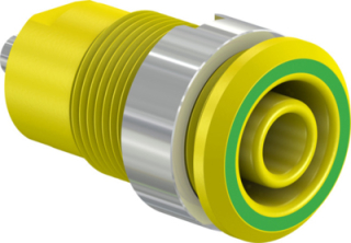 Insulated banana socket 4mm, CAT III 24A, 1000V, screw panel mount, solder connection, Yellow-Green