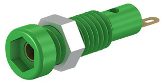 Banana Socket 2mm, 10A, 60VDC, Green, Screw panel mount, Solder connection