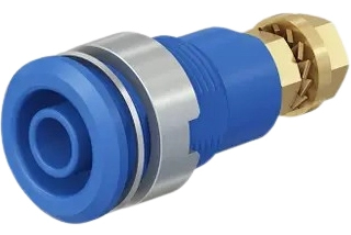 IInsulated banana socket 4mm, Gold plated, CAT III 32A, 1000V, screw panel mount, threaded bolt M4, Blue