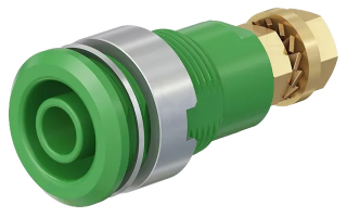 Insulated banana socket 4mm, Gold plated, CAT III 32A, 1000V, screw panel mount, threaded bolt M4, Green