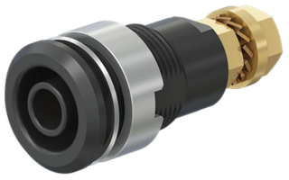 Insulated banana socket 4mm, Gold plated, CAT III 32A, 1000V, screw panel mount, threaded bolt M4, Black