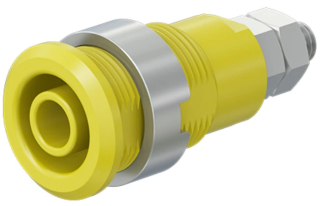Insulated banana socket 4mm, Gold plated, CAT III 32A, 1000V, screw panel mount, threaded bolt M4, Yellow