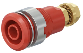 Insulated banana socket 4mm, Gold plated, CAT III 32A, 1000V, screw panel mount, threaded bolt M4, Red