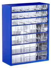 Drawer organizer 09 – 15 x small, 4 x medium and 2 x large drawers; 306x460x155mm (W x H x D incl. drawers); RAL 5002 Blue