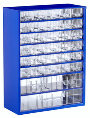 Drawer organizer 09 – 30 x small, 2 x medium and 1 x large drawers; 306x460x155mm (W x H x D incl. drawers); RAL 5002 Blue