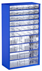 Drawer organizer 12 – 30 x small, 4 x medium and 2 x large drawers; 306x552x155mm (W x H x D incl. drawers); RAL 5002 Blue