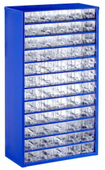 Drawer organizer 12 – 45 x small, 2 x medium and 1 x large drawers; 306x552x155mm (W x H x D incl. drawers); RAL 5002 Blue