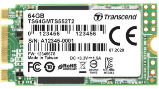 64GB, M.2 2242 SSD, SATA3 B+M Key, 3D TLC BiCS4, PE: 3K, 30u” , Wide Temp.