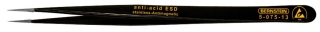 SMD tweezers, 140 mm, straight, very sharply pointed, grip surface offset, with ESD-coating