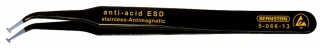 SMD tweezers, 120 mm, 30o angled, 2,5 mm width, with ESD-coating