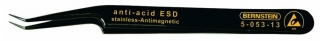 SMD tweezers, 110 mm, obliquely angled, very sharply pointed, with ESD-coating