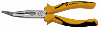 Telephone pliers, 200 mm, long bent jaws, with wire cutter, bicoloured hand guard